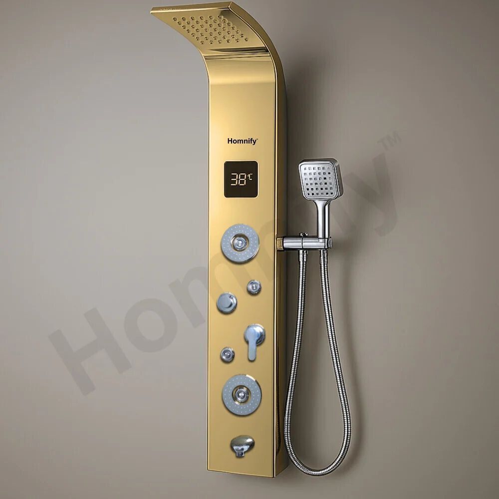 SIORE Shower Panel 6 in One Tower System, Rainfall Shower, Body Massage Spray Handheld Shower, Temperature Display, Wall Mount Easy Connect Shower Panel Kit gold colour-picture-10