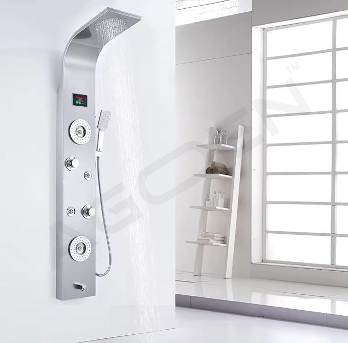 FOURVIEW 5-in-1 LED Thermostatic Shower Panel with Body Jets & Hand Shower 5-in-1 LED Thermostatic Shower Panel - Rainfall, Body Jets & Display Rainfall | Waterfall | Body Massage | Handheld | Temperature Display-picture-31