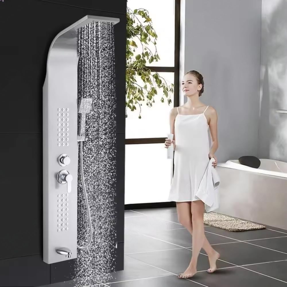 Allwinsink With Rainfall Shower Panel | Dual Overhead Shower | Tub Spout | Body Jet Shower system Top Rainfall Water Outlet, Waterfall Outlet, (black Glossy)-picture-23