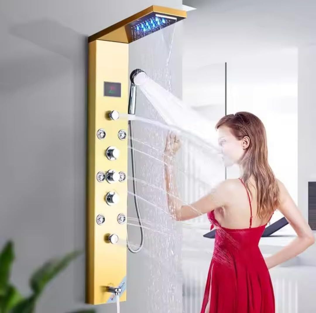 4VIEW 304 Grade Stainless Steel Shower Panel | 6-in-1 LED Tower System 6-in-1 LED Shower System Rainfall | Waterfall | Body Jets | Massage Spray | Temperature Display-image-8
