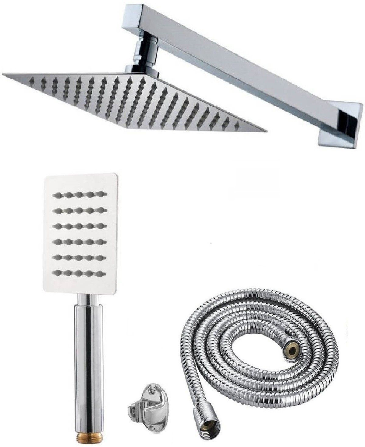 ANMEX 12x12 Ultra Slim Rain Shower Head with 24inch Arm PLUS (9" Long) UltraSlim Square Rain Handheld Shower with 1.5mtr SS Shower Tube and Wall Hook-picture-35