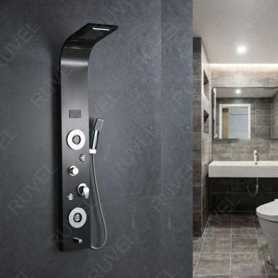 RUVEL Shower Panel - Sayflow with Hydropowered LED Light + Digital Display & 5 Water Functions With Top Rainfall Water Outlet, Waterfall Outlet-image-37