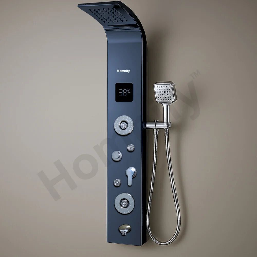 Dot Shower Panel 6 in One Tower System, Rainfall Shower, Body Massage Spray Handheld Shower, Temperature Display, Wall Mount Easy Connect Shower Panel Kit black colour-picture-10
