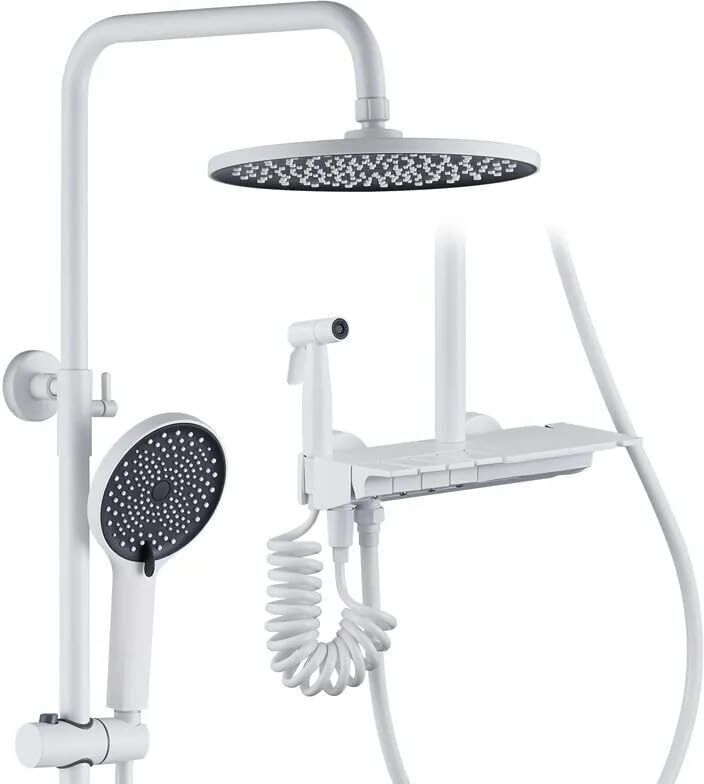 Prossimagen Shower Panel Rainfall Modular Bathroom Thermostatic White Color (Stainless Steel) SS304 Heavy Brass Body 4 in 1 Wall Mixer Single Lever Shower set/Luxury-image-22