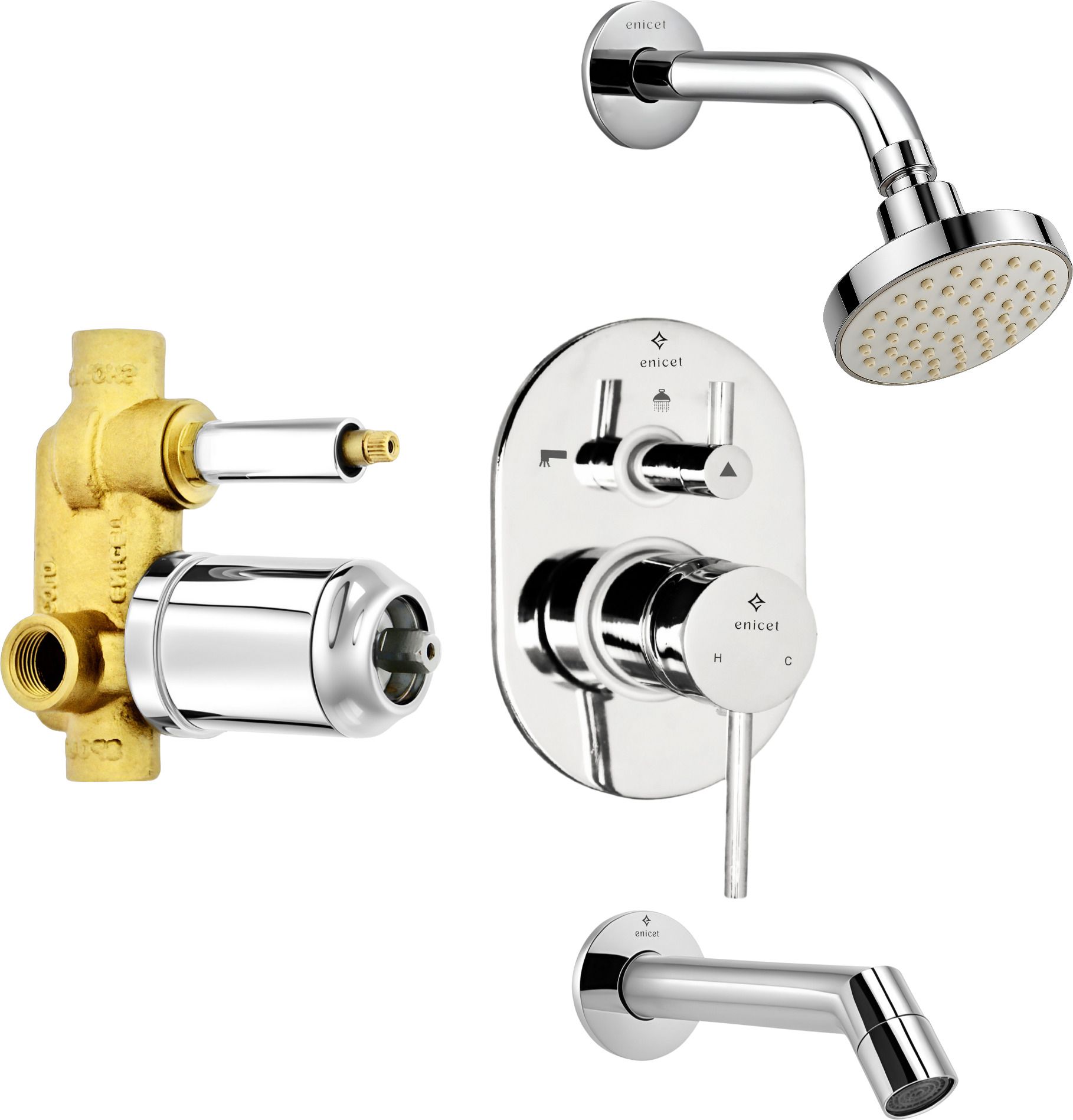 ENICET Brass High Flow Diverter Set With Spout and Shower, Chrome Finish, Single Lever Diverter Set For Bathroom, Bathroom Shower Set, Shower System, Mixer Tap Set, rain flow-picture-23