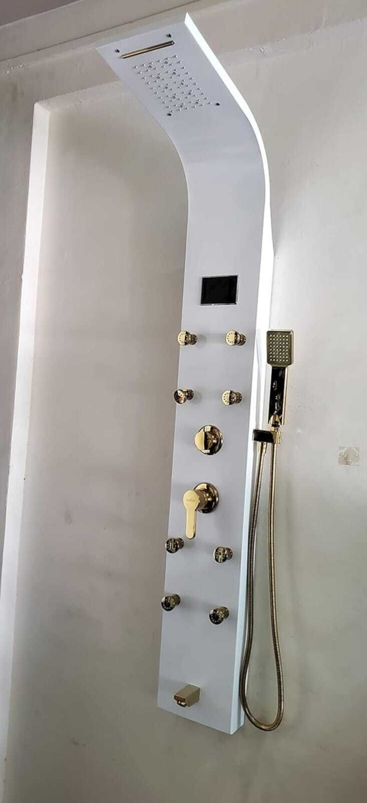 Shreeji Premium Wall Mount Shower Panel Tower with Brass Mixer & Diverter Shower Panel Overhead Shower, Hand Shower, Spout Water Flow