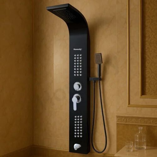Dot Shower Panel - Wavera 5 Water Functions Shower Panel (Stainless Steel Grade 304) With Top Rainfall Water Outlet, Waterfall Outlet-image-0