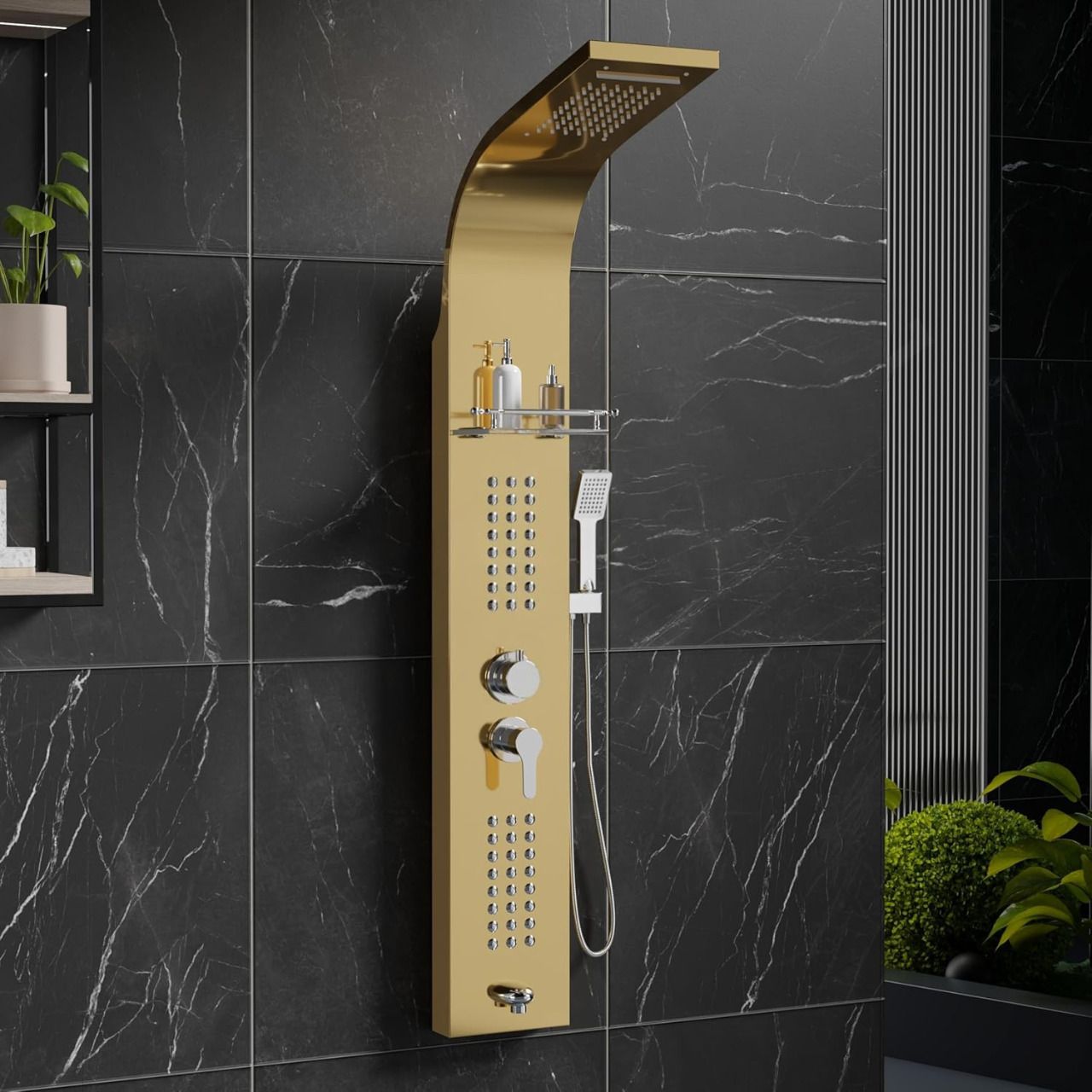 Allwinsink Hand Shower | Wall Mount Shower Panel For Bathrooms Shower system Top Rainfall Water Outlet, Waterfall Outlet, (black Glossy)-picture-17