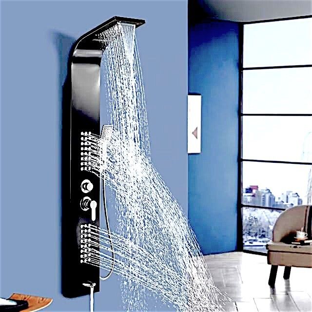 Senkiddpro Stainless Steel 304 Grade shower Panel 5in1+Hand shower Tower Wall Mounted Luxury Shower Panel with Mixer, Massage Jets & Handheld Shower System Rainfall,Waterfall,Front Body Massage,(Hot & Cold Panel,Glossy Black)-image-27