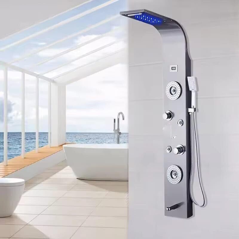 Prossimagen Shower Panel Thermostatic 5 in One with Rainfall Shower, Body Massage Spray Handheld Shower, Wall Mount - Easy Connect Shower Panel Kit with LED Display Luxury Black Finish-image-31