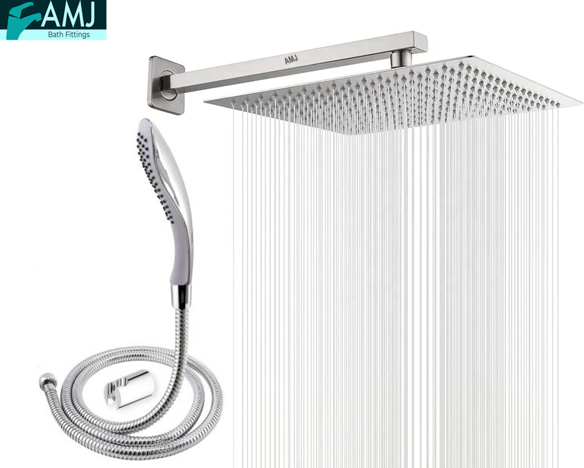 AMJ COMBO of SS304 UltraSlim High Pressure Rainfall Shower Head With Shower Fit Arm HandShower (ABS),SS304 1.5mtr Tube And Hook 8X8+18Inch Arm+HandShower Set)-image-47