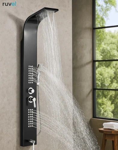 Dot Shower Panel - Wavera 5 Water Functions Shower Panel (Stainless Steel Grade 304) With Top Rainfall Water Outlet, Waterfall Outlet-image-3