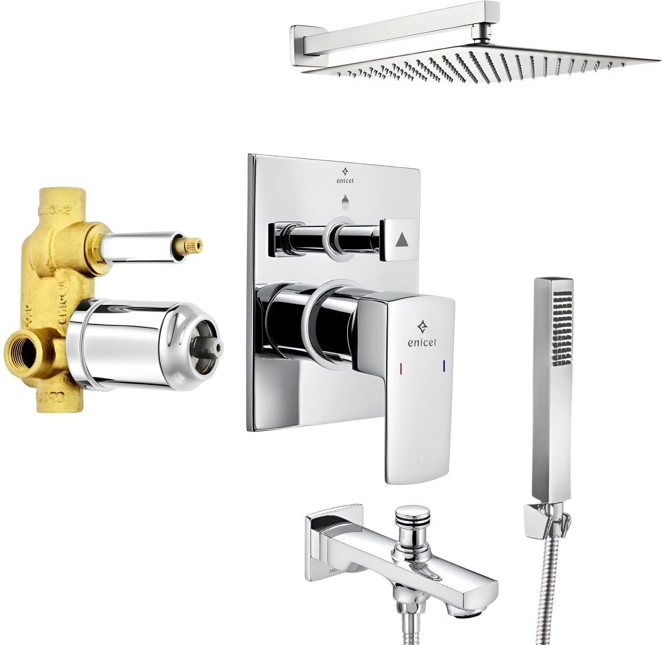 ENICET Brass High Flow Diverter Set With 8-Inch Shower & Hand Shower, Chrome Finish Bathroom Shower System, Hot And Cold Water Mixer Tap, Diverter combo rain flow-picture-41