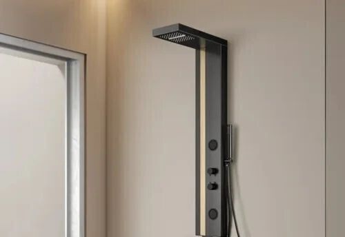 Lurexa Thermostate Shower Panel Matte Black Gold Adition 5 in One Tower System One Tower System, Body Massage Sparay Handheld Shower Wall Mount Easy Connect Shower Panel Stainless Steel 304-image-1