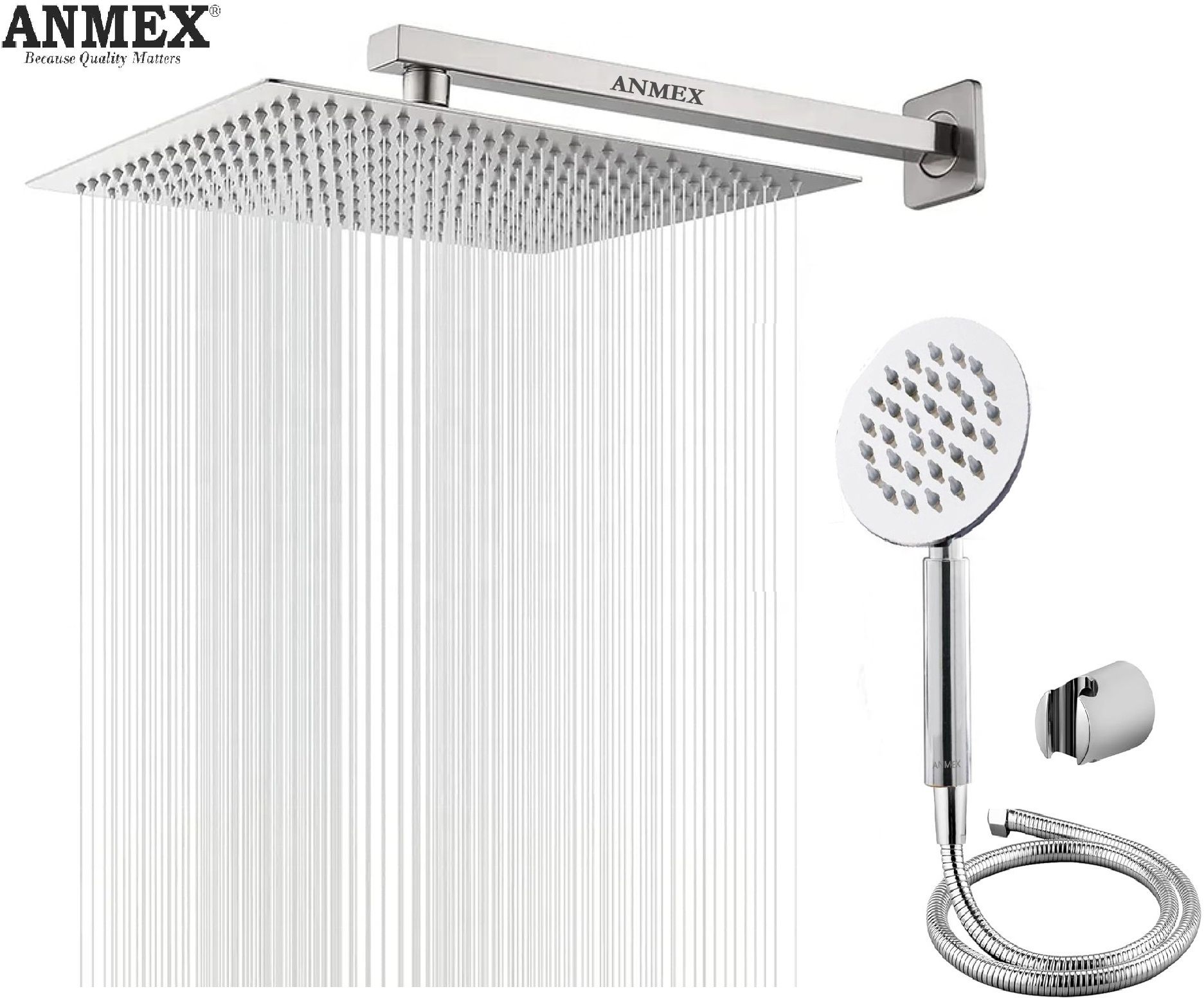 ANMEX HandShower (SS),SS304 1.5mtr Tube And Hook 8X8+24Inch Arm+HandShower Set)-picture-24
