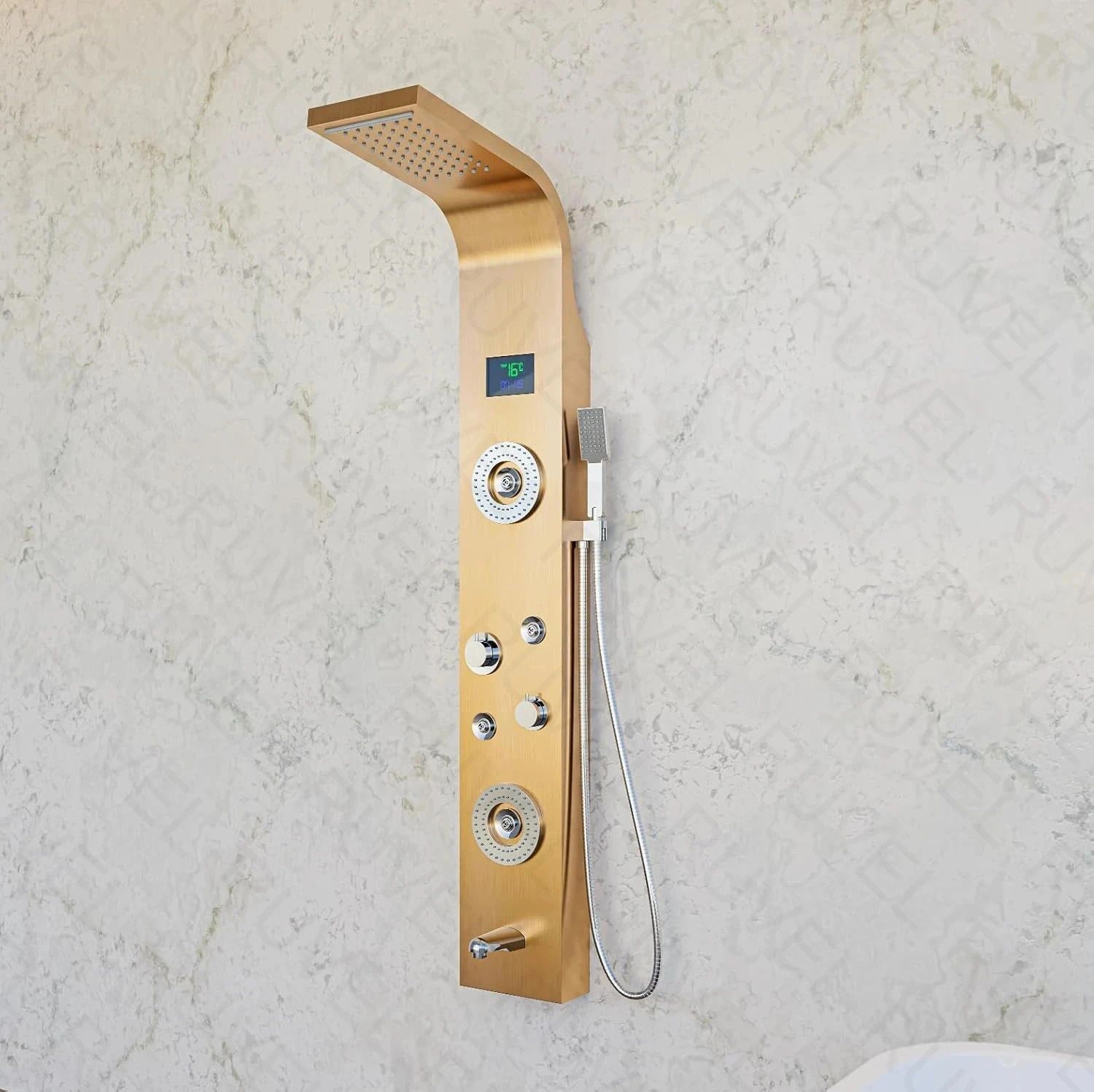 Dot Shower Panel - Sayflow with Hydropowered LED Light + Digital Display & 5 Water Functions With Top Rainfall Water Outlet, Waterfall Outlet-image-6