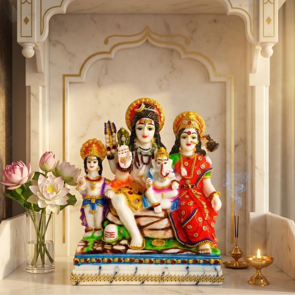 Shiv Parivar Temple Idol Mahadev Parvati Ganesh Kartikeya Murti Decorative Showpiece - 18 cm-image-44