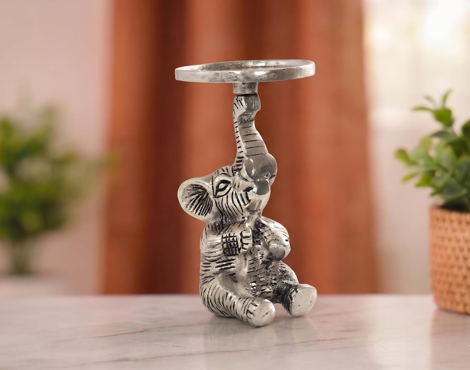 Baby Elephant Figurine T-light Candle Holder Silver (15 cm, 300 gm) Decorative Showpiece - 15 cm-image-4