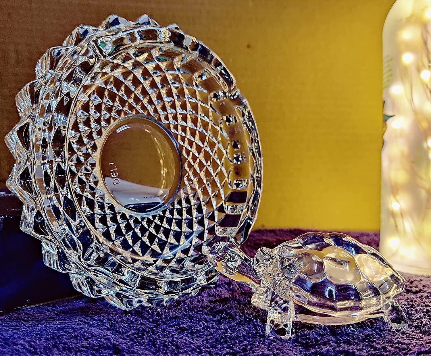 Crystal tortoise with a round plate for Vastu is a great addition to your home Decorative Showpiece - 12 cm