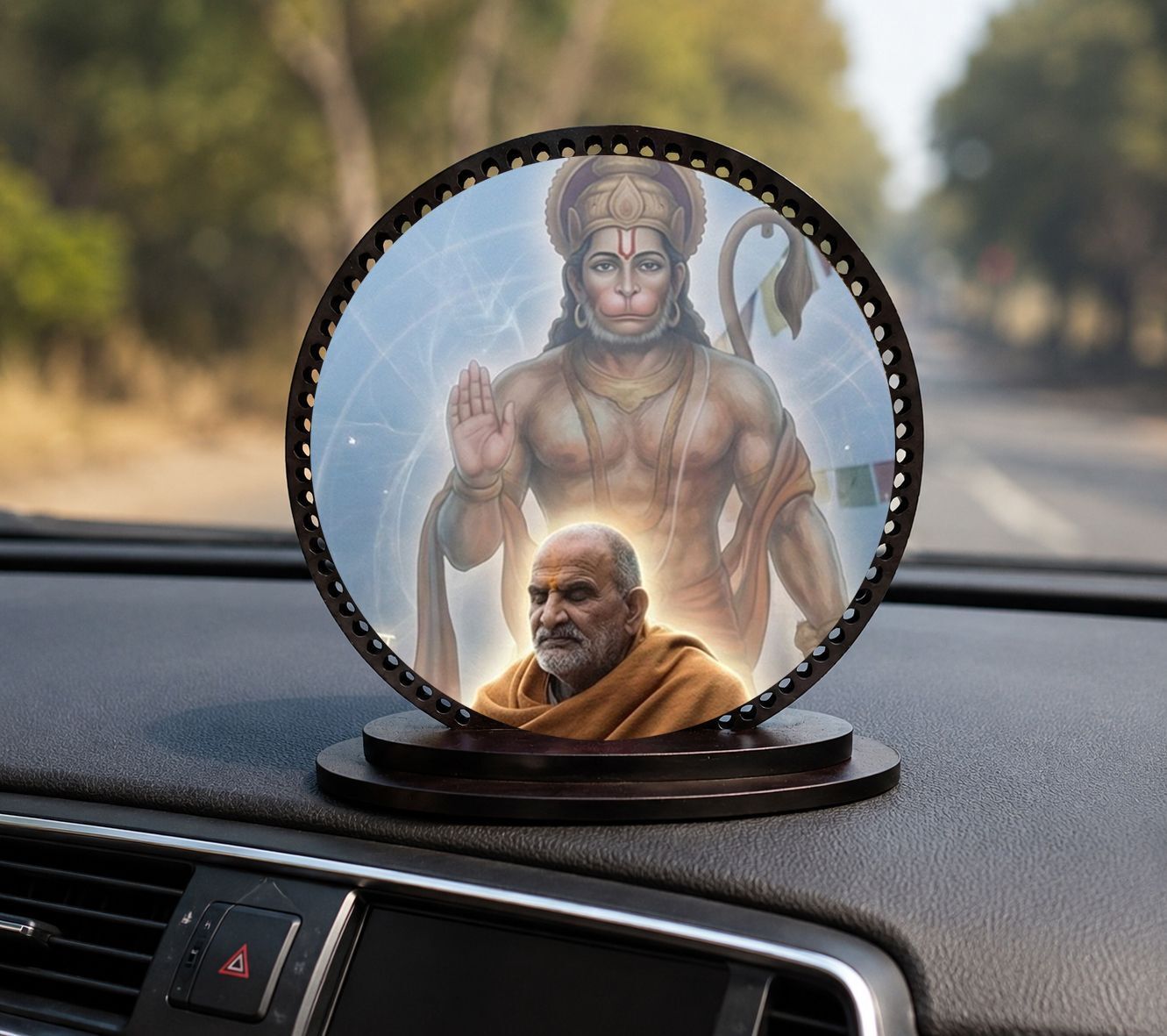 yashika Neem Karoli Baba & Lord Hanuman Circular Car Dashboard Frame Decorative Showpiece - 1 cm-picture-11