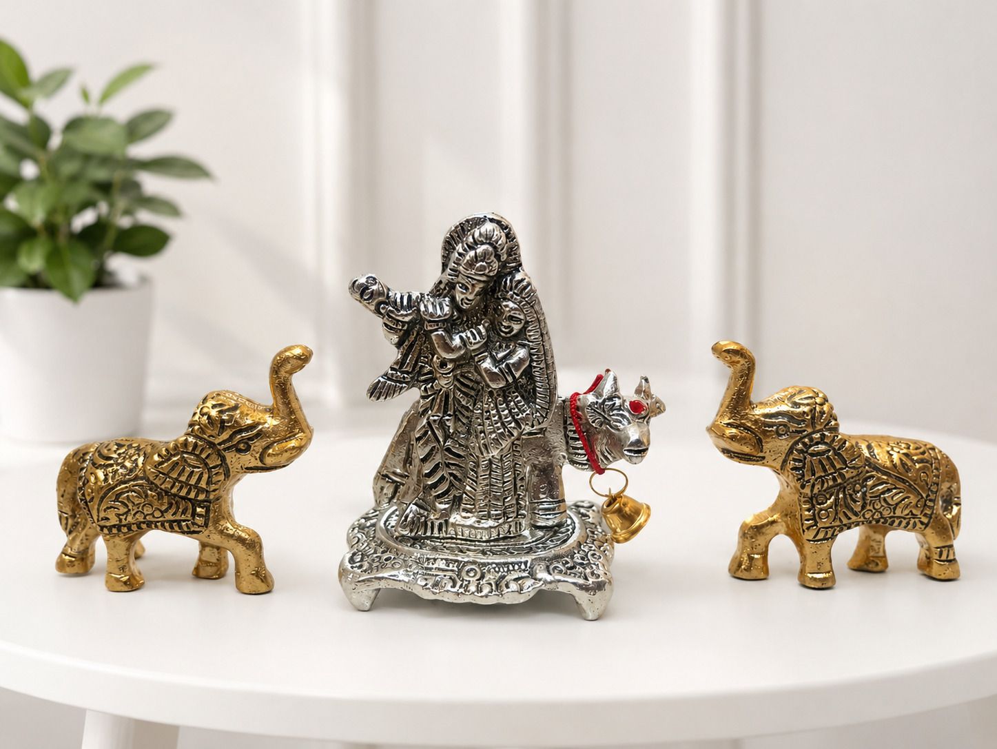 Radha Krishna with Golden Elephant Decorative Showpiece Set Decorative Showpiece - 8 cm-image-4