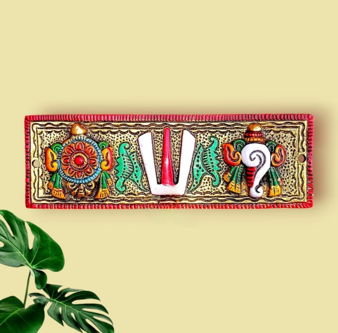 Wall Hanging Tirupati Balaji Symbol Shankh Chakra Tilak Statue Gold Plating Decorative Showpiece - 6 cm-image-8