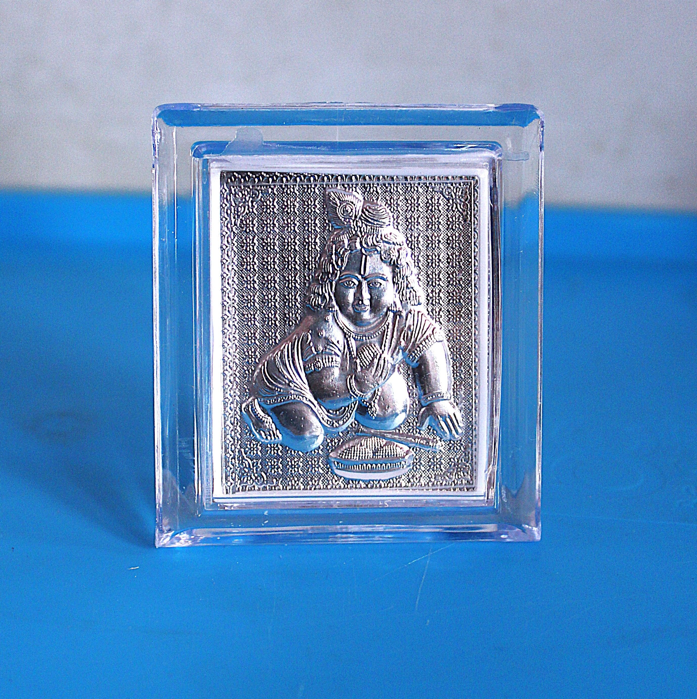 roots craft Silver Laddu Krishna Photo Frame for Home/Office Desk/Car Dashboard & Pooja Room Decorative Showpiece - 7 cm-picture-34
