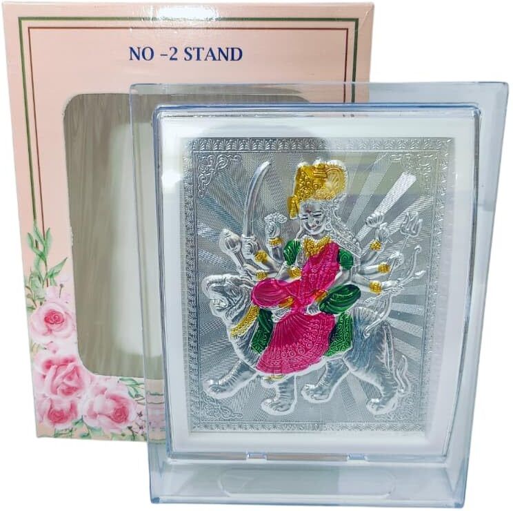 daily bhagavatam Durga Maa Silver Frame with Stand Decorative Showpiece - 14.5 cm-picture-46
