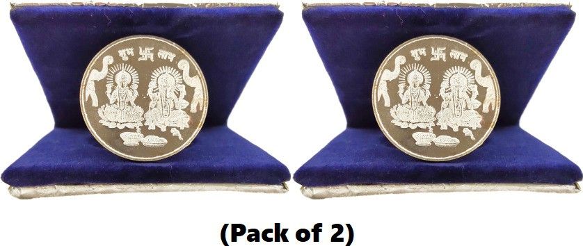 Laxmi Ganesh silver plated coin with beautiful box / 20g (pack of 2) Decorative Showpiece-3 cm
