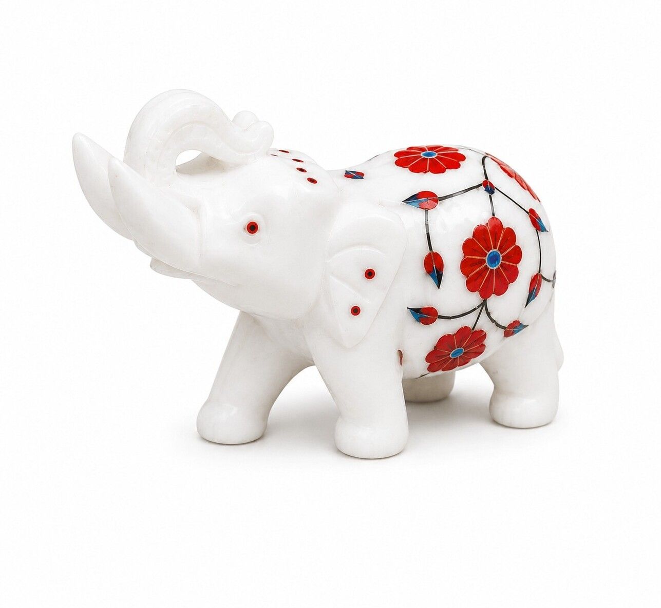 Handcrafted Marble Elephant Figurine | White Stone Floral Inlay Home Décor Gift Decorative Showpiece - 5 cm-image-11