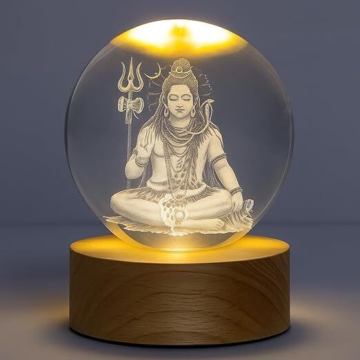 Lord Shiva 3D Laser Engraved Crystal Globe Decorative Showpiece - 10 cm-image-40