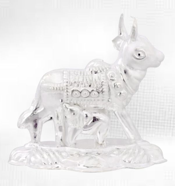 shreenath silver cow and calf idol for puja, kamdhenu cow for home and gifting purpose_I11 Decorative Showpiece - 4 cm-picture-36