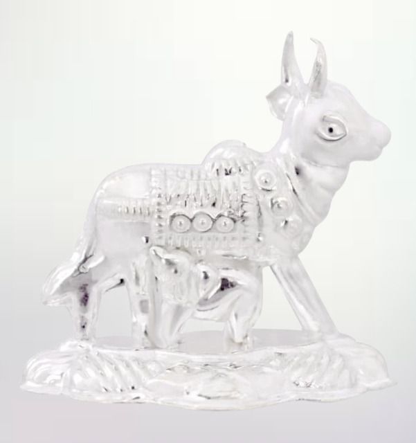 shreenath silver cow and calf idol for puja, kamdhenu cow for home and gifting purpose_I4 Decorative Showpiece - 4 cm-picture-24