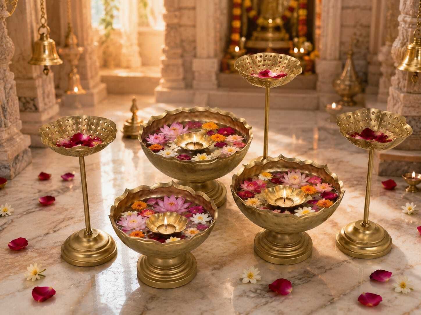 Hammered Taj Bowl Set for Diwali Decoration Taj Urli with Candle Holder & Diya Decorative Showpiece - 20 cm-image-49