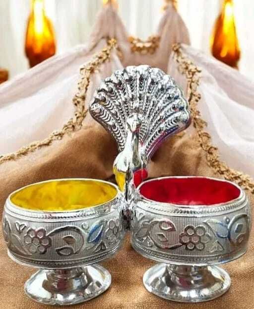 Pure Silver Haldi Kumkum Holder Dabbi BIS Hallmarked with Peacock Decorative Showpiece - 4 cm-image-48