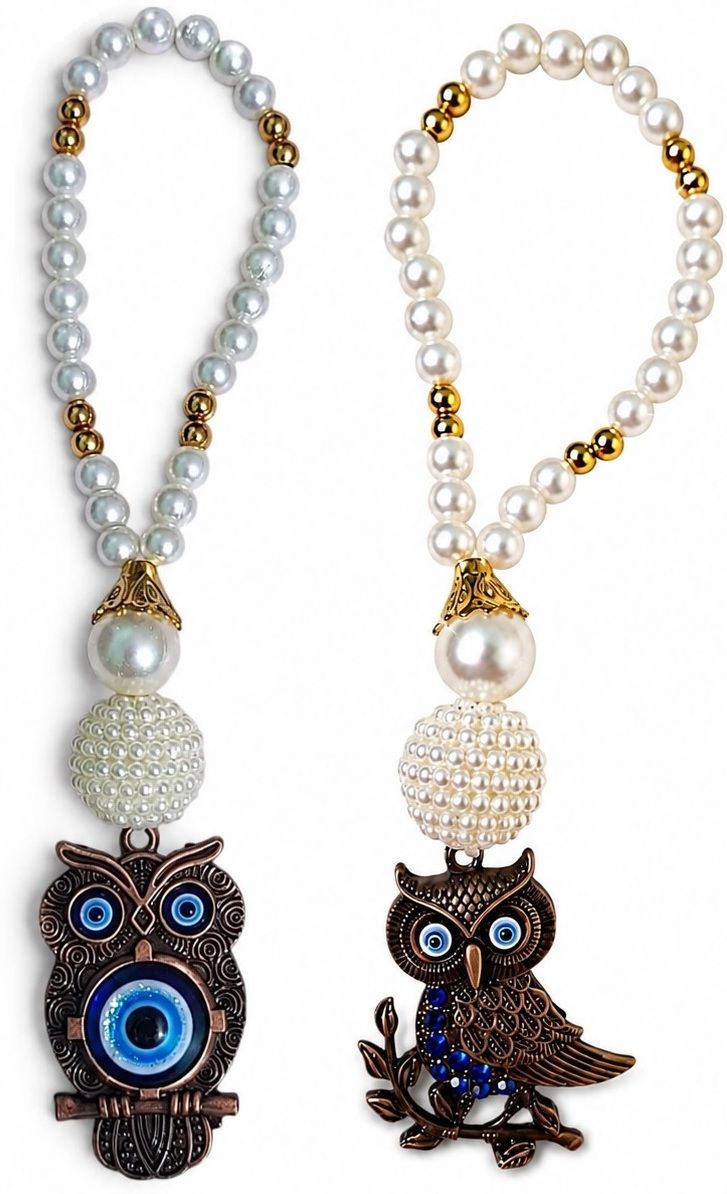 adhvik Combo of Metallic Owl Evil Eye Protection Charm with Pearl Beaded Hanging Decorative Showpiece - 20 cm-picture-48