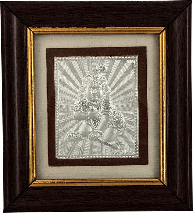 999 Pure Silver Photo Size 1 God Krishna with Frame Decorative Showpiece-10 cm