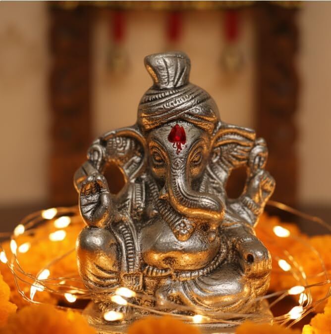 Lord Ganesha Idol for Home Decor & Pooja Room, Silver Finish Decorative Showpiece - 7 cm-image-22