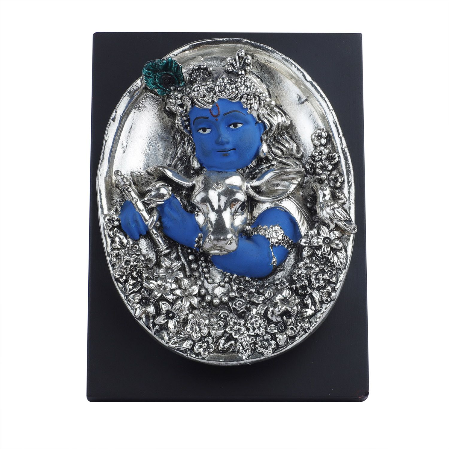Decorative Silver Platted Ladoo Gopal with wooden Frame Ideal For Home & Office Decorative Showpiece-9 cm-image-15