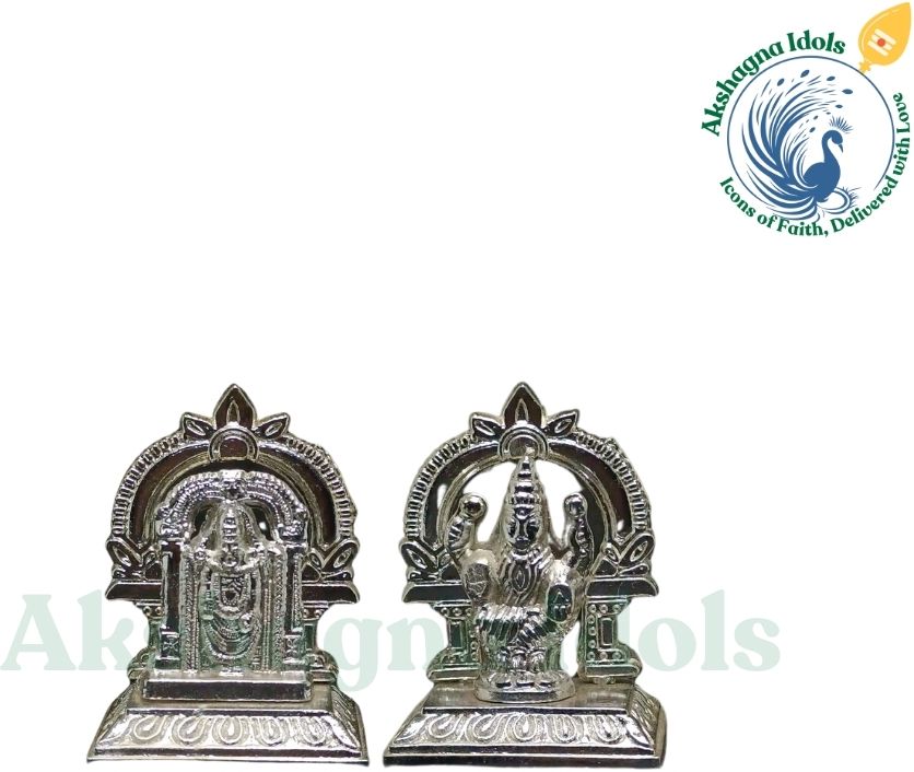 Silver Finish Lord Balaji & Goddess Mahalakshmi Idol Set – 6 cm x 6 cm Decorative Showpiece-10 cm-image-49