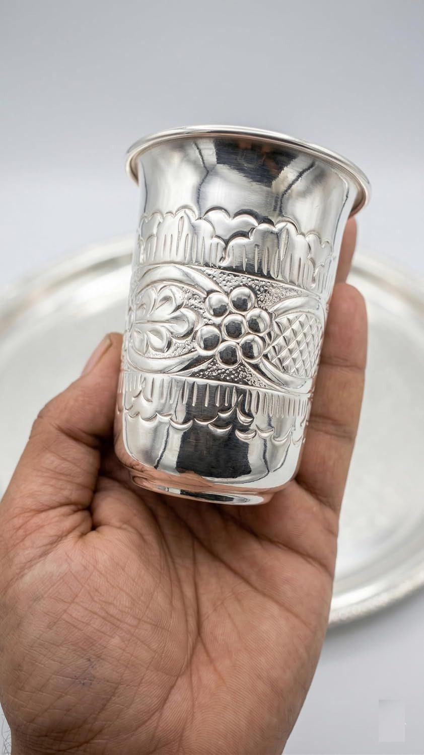 Nakshi Silver Pooja Glass 50g Decorative Showpiece - 7 cm-image-1
