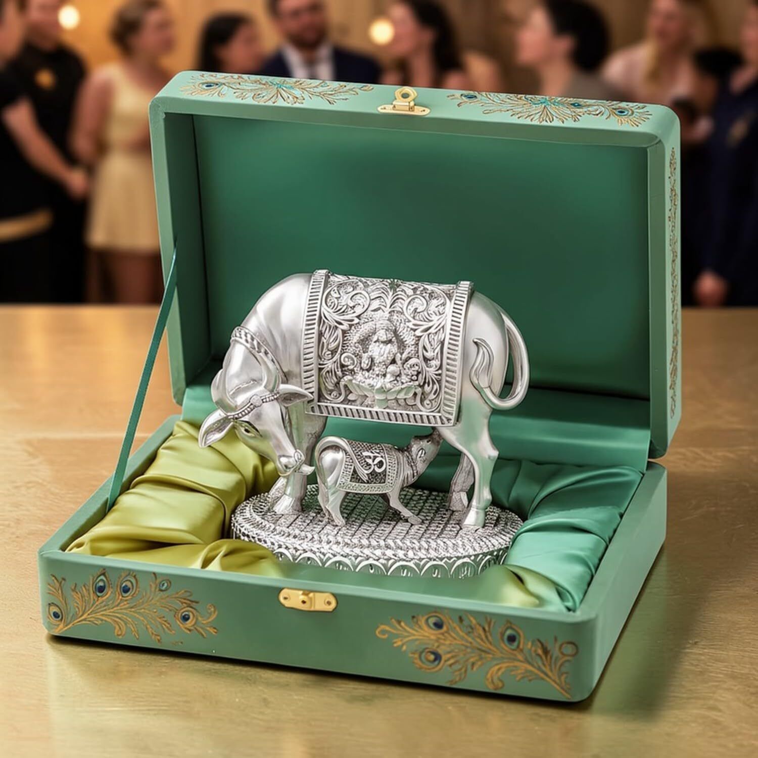 mind circus 999 Pure Silver Plated Kamdhenu Cow Idol | 2.5 inch to 6 Inch Decorative Showpiece - 2.5 cm-picture-10