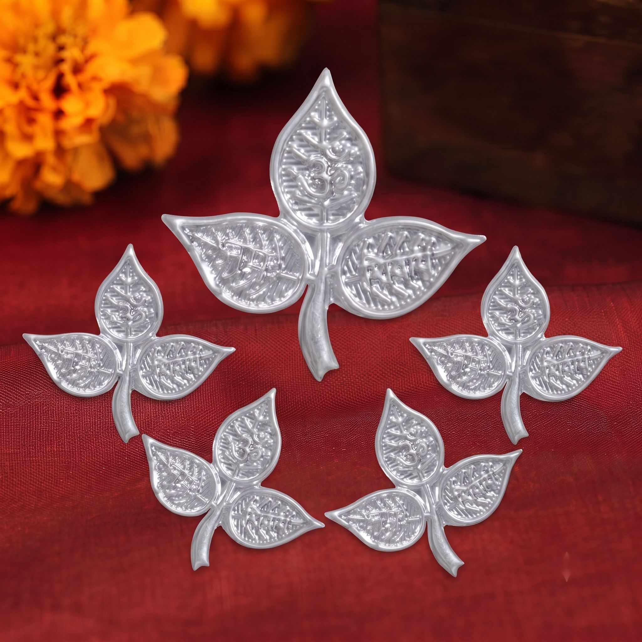 astro-d Modern Silver Belpatra Leaves for Puja Shivji Set of 5 Decorative Showpiece - 1 cm-picture-26