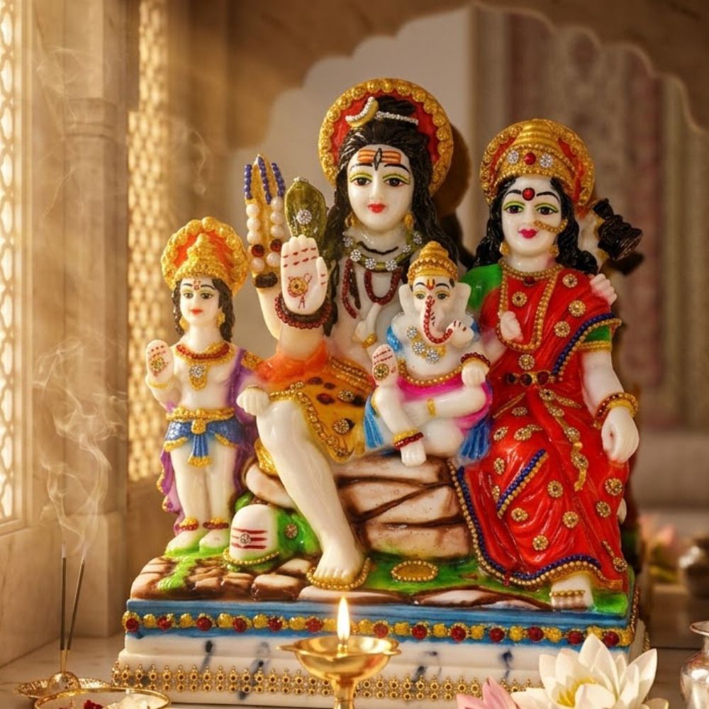 Mahadev Parivar Religious Idol Shiva Family Statue for Home Temple Decorative Showpiece - 18 cm-image-5