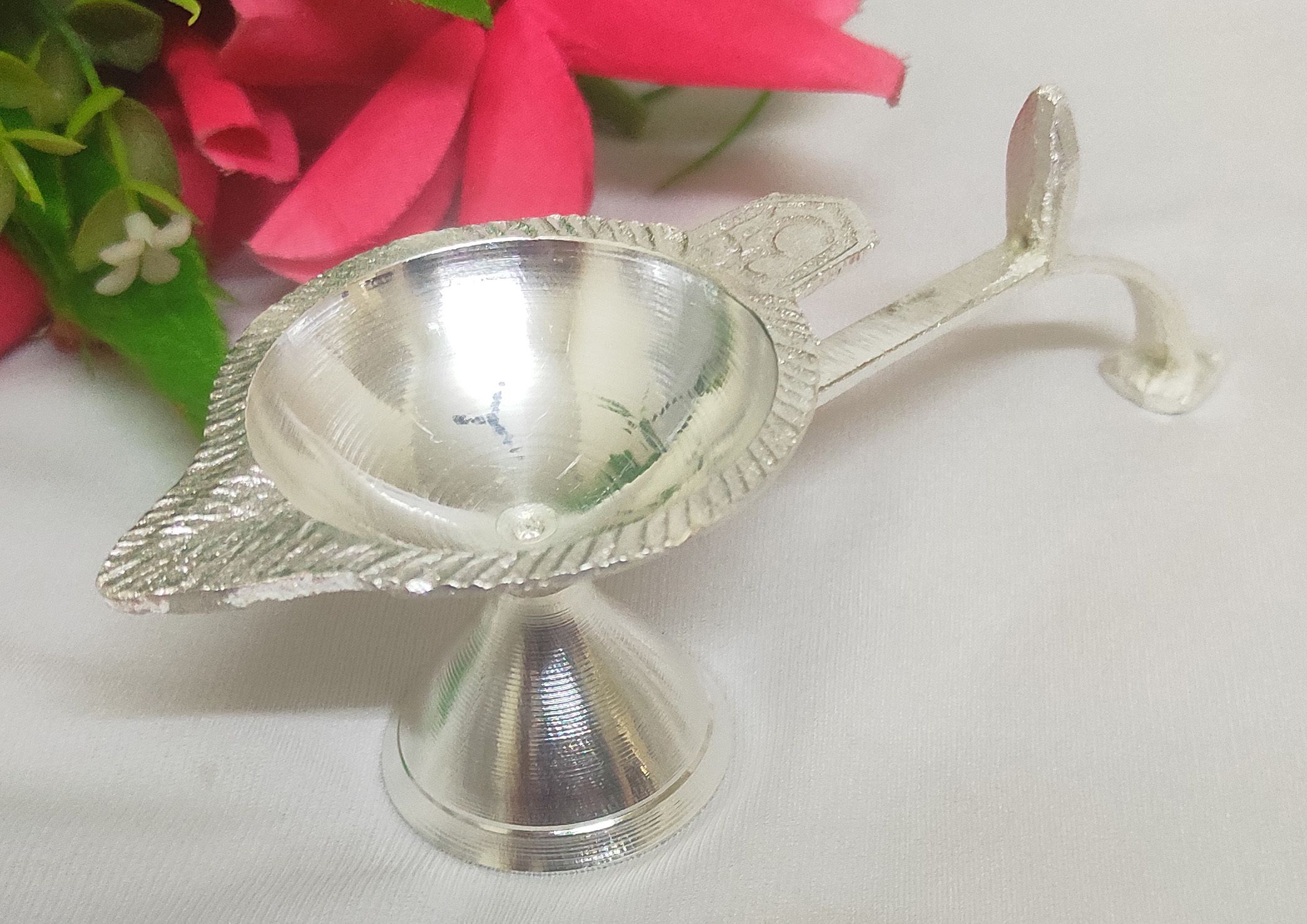 German Silver Handmade Arathi Set for Pooja Decorative Showpiece - 12 cm