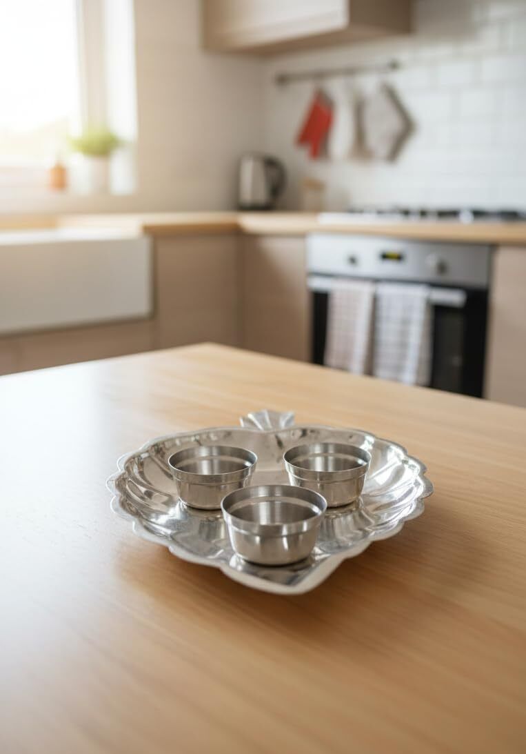 Silver Tealight Holder Set with Tray, 3 Metal Candle Serving Holders, 14x18.5cm Decorative Showpiece - 3 cm-image-2