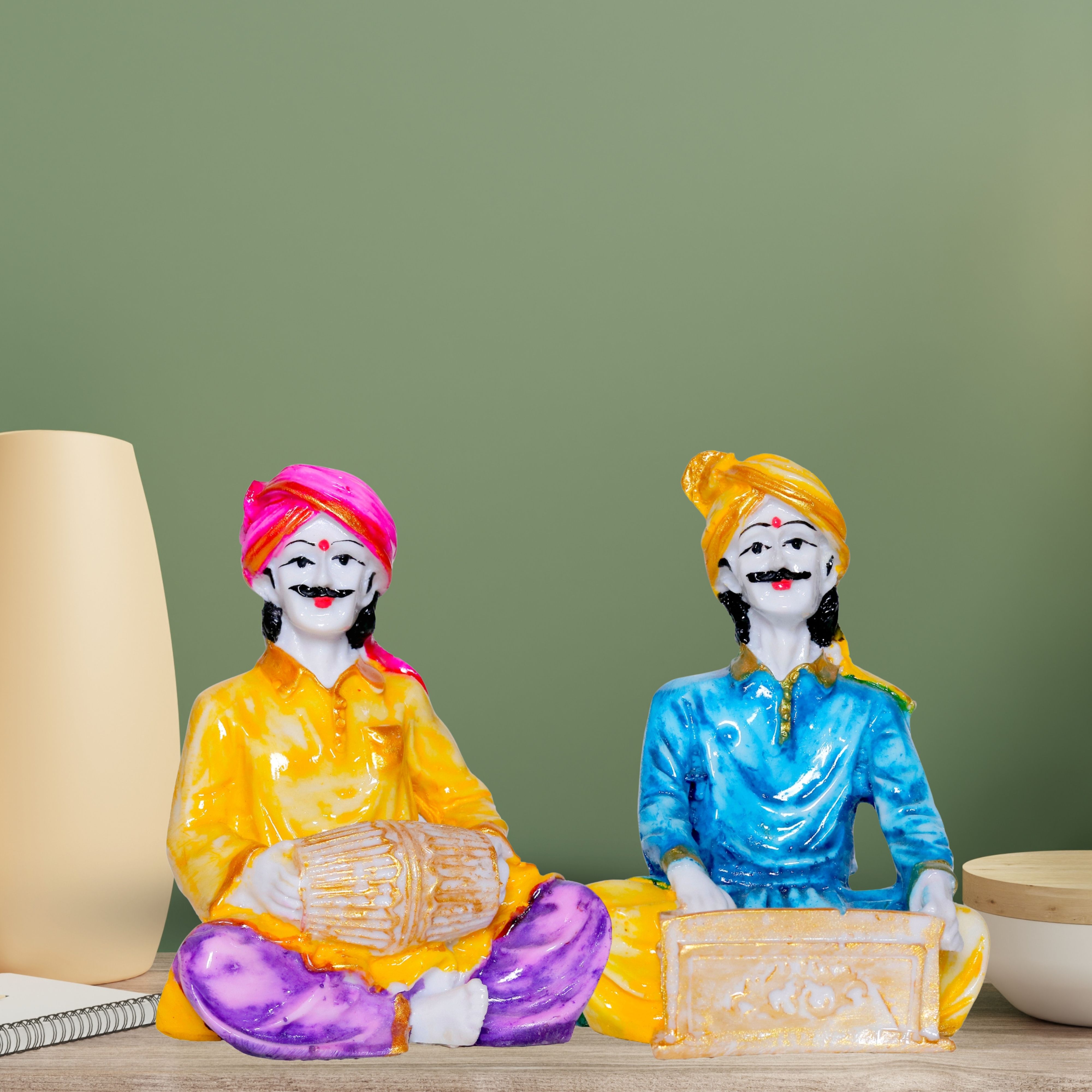gw creations 2 Rajasthani Musicians Statue Polyresin Multicolour Marble Finish|Rajasthani Idol |Artist Idols||table decorations items| decorative items for room in Racks & Shelves |Musicians Idols| home decor Showpieces |handicraft items |Statues |Showpieces gift sets |Rajasthani Statue for home Decorative Showpiece-13 cm-picture-11