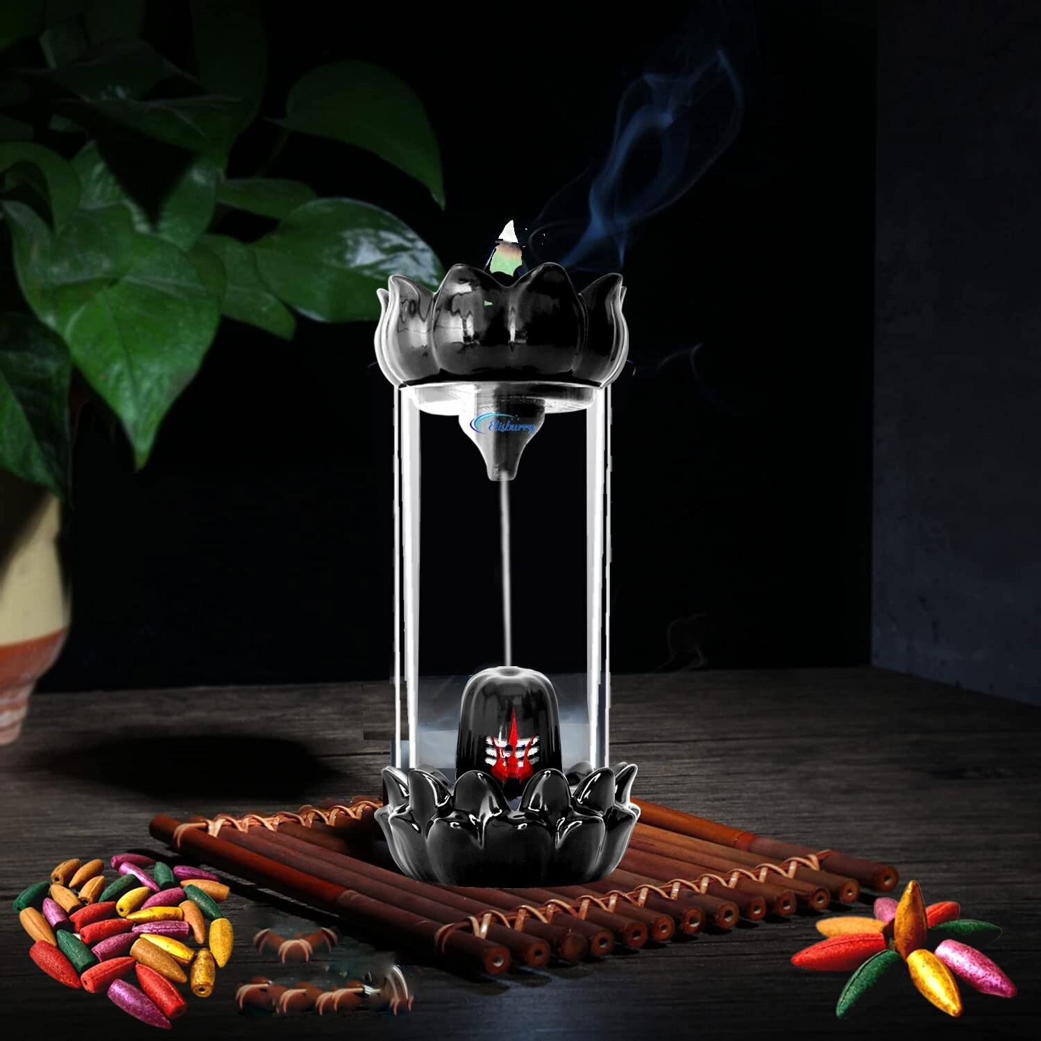 Glass Shivling Backflow Smoke Fountain with10Cones HOME DECOR SHIV JI VASTU PUJA Decorative Showpiece-22 cm-image-10