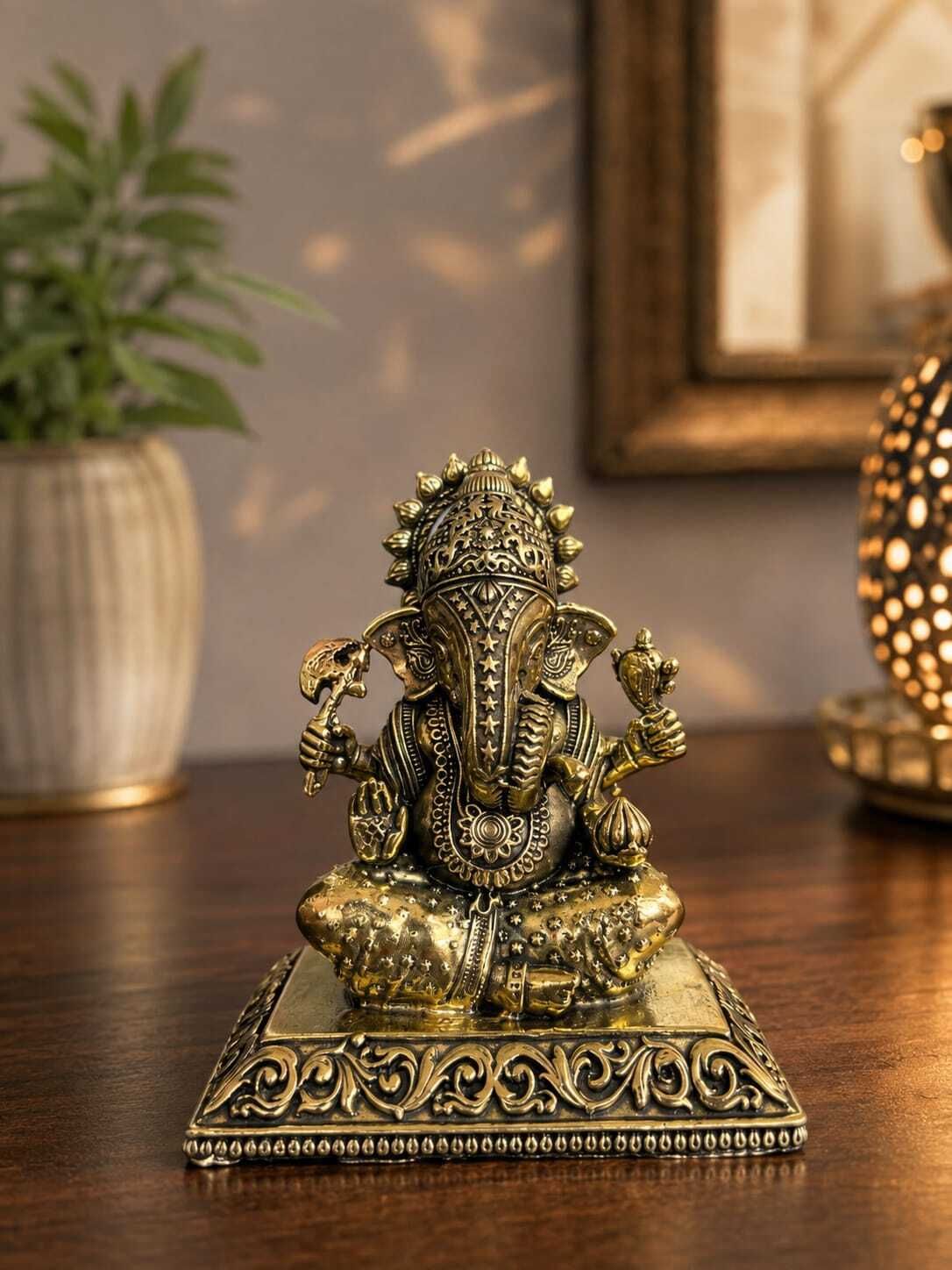 pooja silver art Brass Ganesh Idol | Spiritual for Home,Temple & Car Decor Decorative Showpiece - 8 cm-picture-19