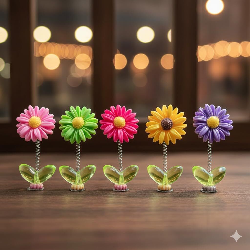 Daisy Flower Head Spring Toy for Car Dashboard,Home & Office Decor Decorative Showpiece - 5 cm-image-17